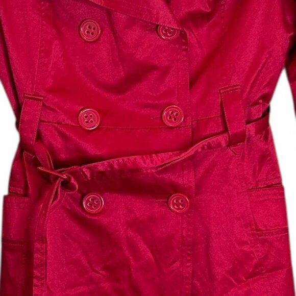 Bebe Barbie Hot Pink Satin‎ Trench Rain Coat Belted Button Up Sz M Bratz Midi - Picture 2 of 6